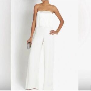 Alexis Vite Strapless Fringe Trim Jumpsuit Ivory Cream Off White Wide Leg Small